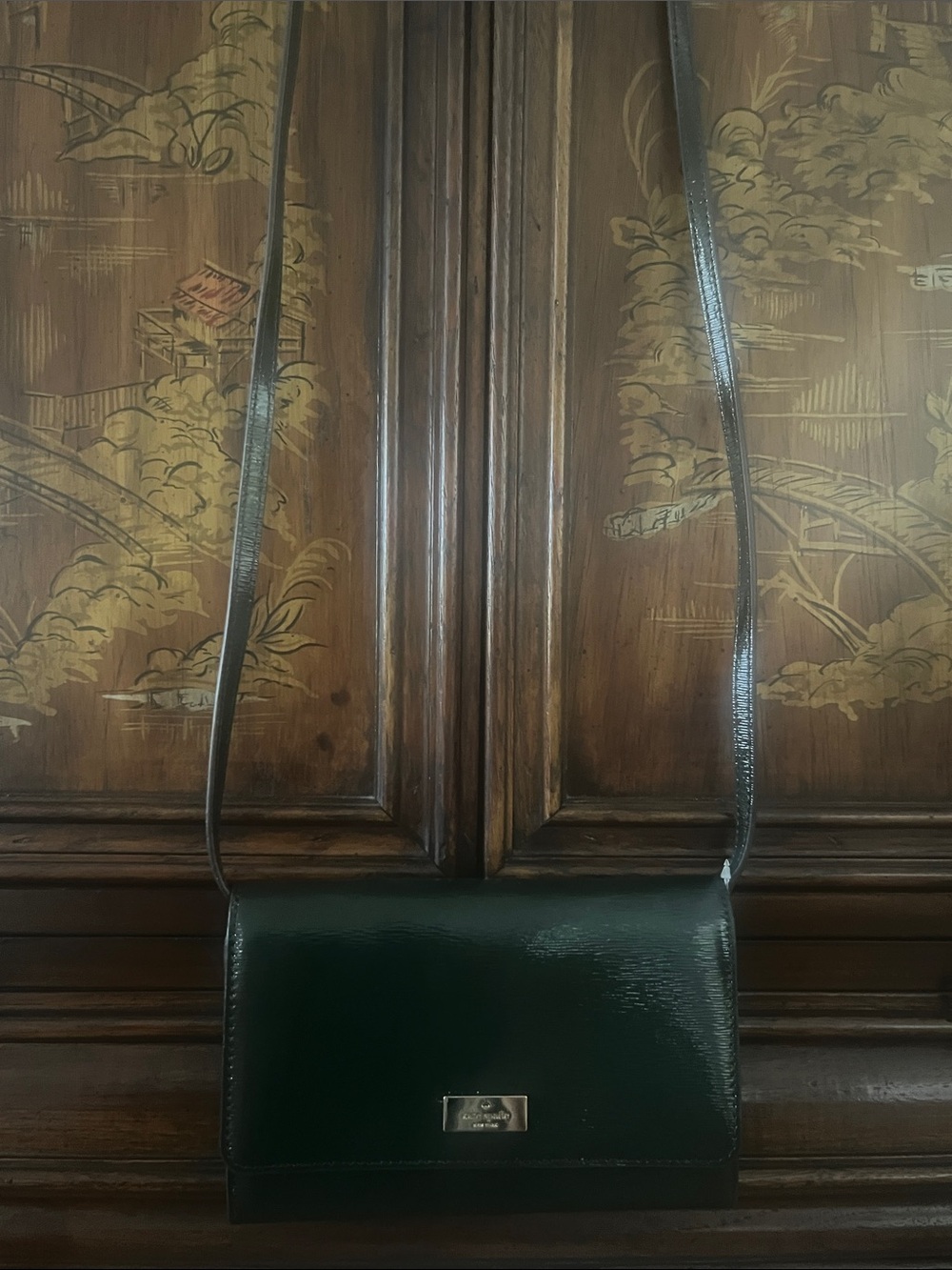 kate spade spruce green patent leather crossbody wallet purse | NWT